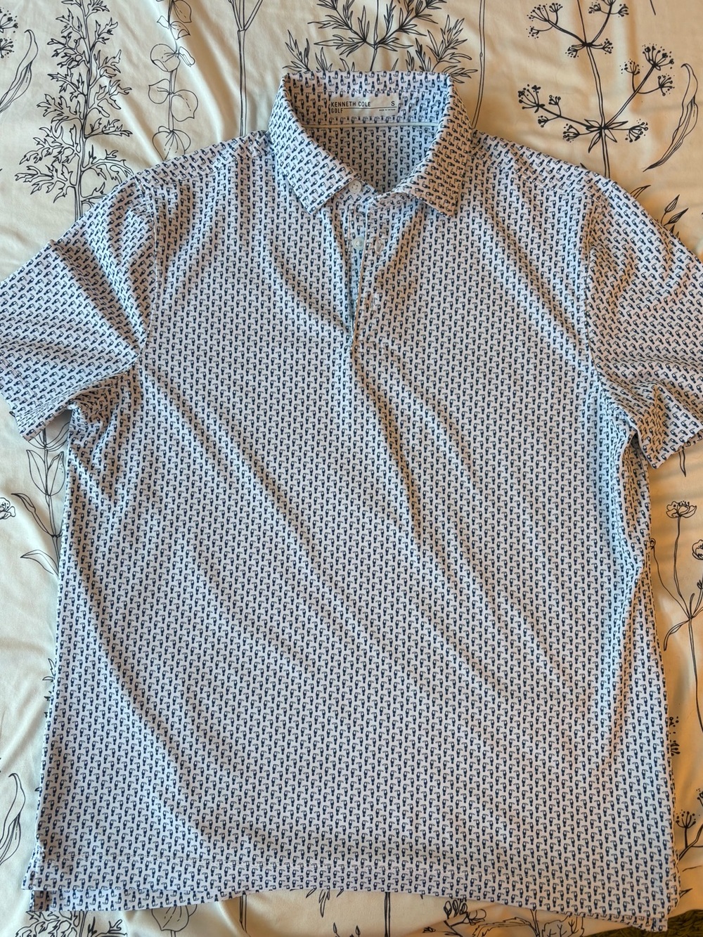 Kenneth Cole White Polo with Navy Micro Pattern